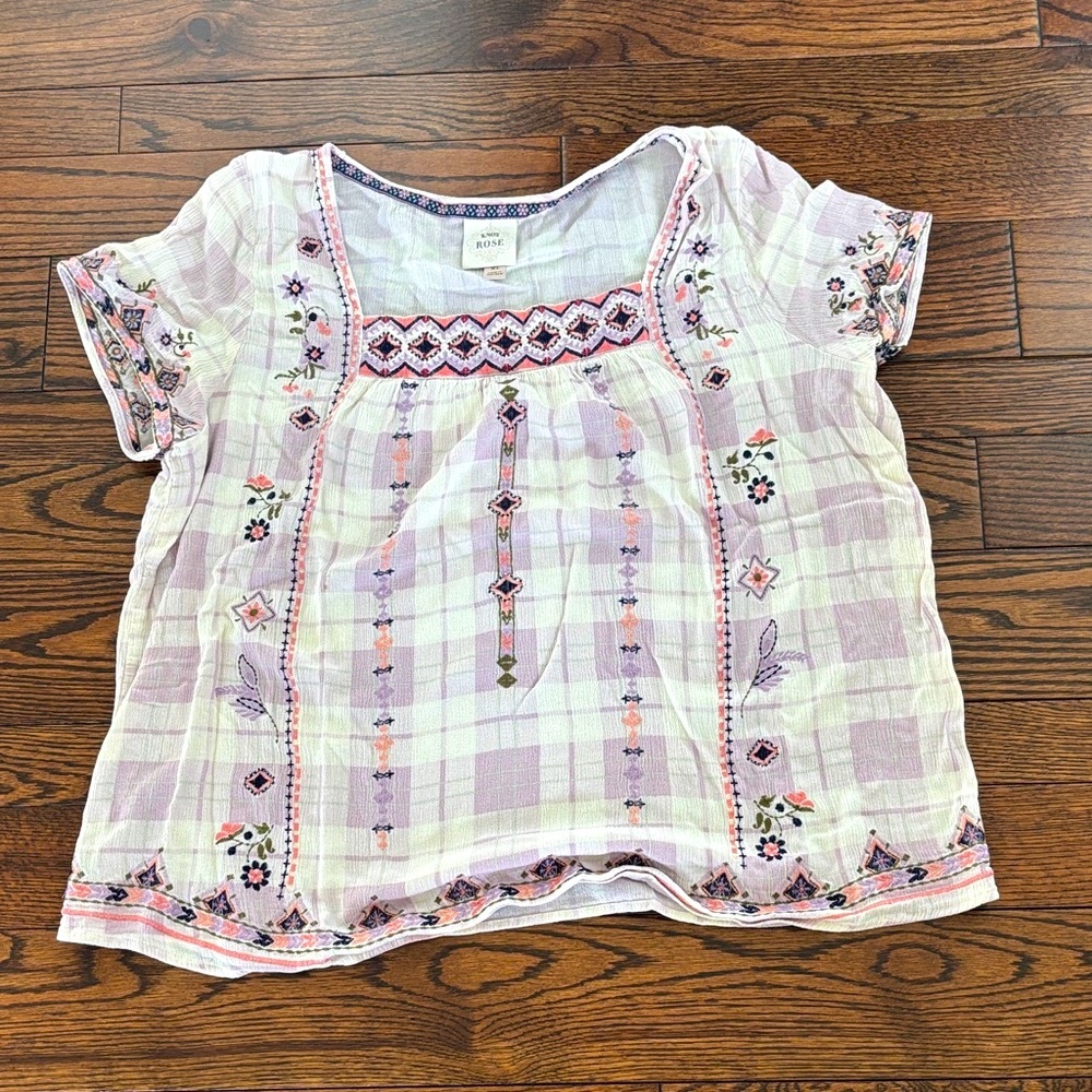 Knox Rose Kids Plaid Blouse - White and Lavender